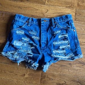 High Waisted Ripped Wrangler Shorts